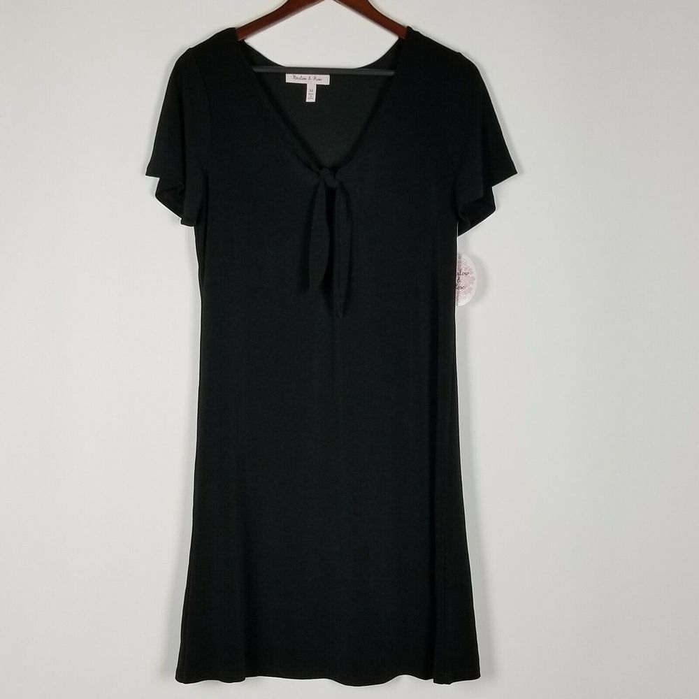 Harlow & Rose Women's Dress Size M Black Tie Front Short Sleeve Keyhole New